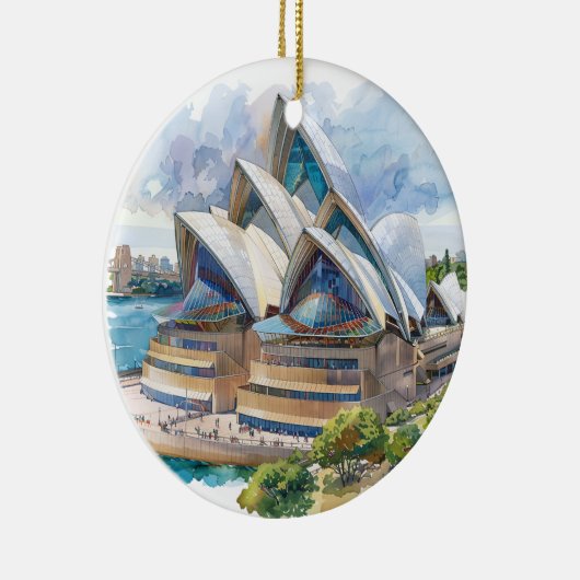 Aquarel Sydney Opera House Aussie Keramisch Ornament (Rechts)