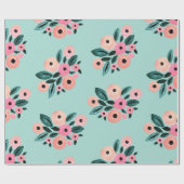 Aquarel Teal en Roze Bloem Cadeaupapier (Vlak)