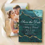 Aquarel Teal Goud Marmer Agate Geode Foto Save The Date<br><div class="desc">Moderne Elegante Aquarel Teal en Goud Marmer Agate Geode Save The Date Kaart - Foto Achterkant</div>