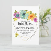 Aquarel Teal Oranje Geel Roze Bloem Goud Kaart (Staand voorkant)