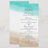 Aquarel Teal & Tan Elegant Strand Bruiloftsmenu Menu (Voorkant / Achterkant)