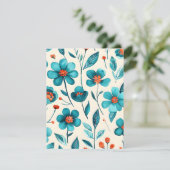 Aquarel Tealbloemen Feestdagenkaart (Staand voorkant)