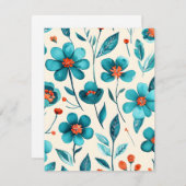 Aquarel Tealbloemen Feestdagenkaart (Voorkant / Achterkant)