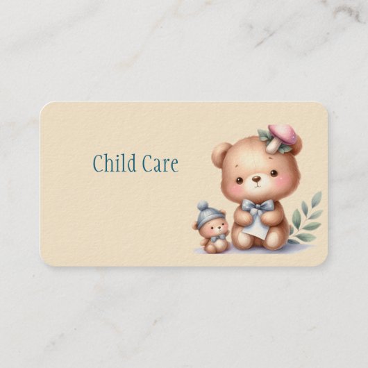 Aquarel Teddy Beer Kind Minding Babysitten Visitekaartje (Achterkant)