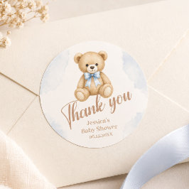 Aquarel Teddybeer Baby Shower Bedankt Ronde Sticker