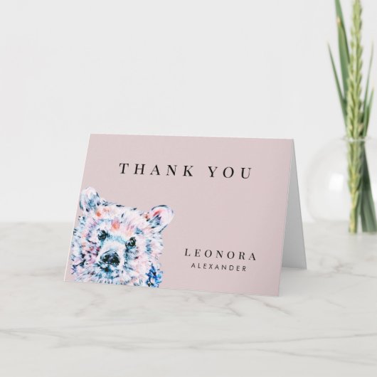 Aquarel Teddybeer Babyshower Bedankkaart (Voorkant)