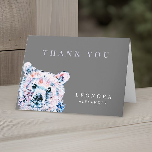 Aquarel Teddybeer Babyshower Bedankkaart