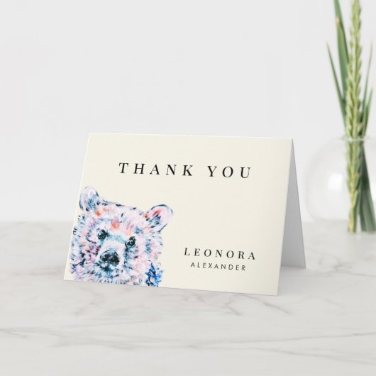 Aquarel Teddybeer Babyshower Bedankkaart (Voorkant)