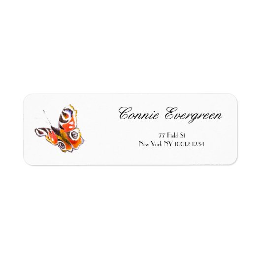 Aquarel Tekening Elegante Typografie Vlinder Etiket (Voorkant)