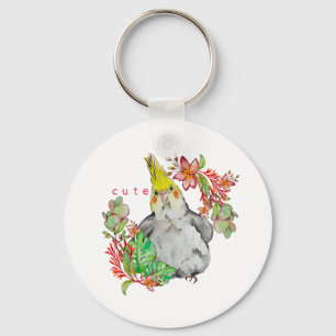 Aquarel tekening van een grappige Corella papegaai Sleutelhanger