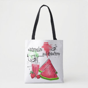 Aquarel tekening van watermeloen en aardbeien  tote bag