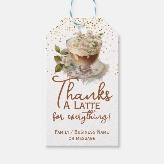 Aquarel Thanks A Latte Koffie Bedankt Cadeaulabel (Voorkant)
