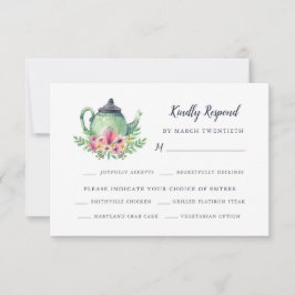 Aquarel Theepot met Maaltijdkeuze RSVP Kaart