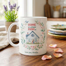 Aquarel Thuis is waar mama is Aangepaste naam Grote Koffiekop