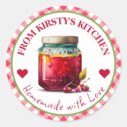 Aquarel Thuisgemaakte Gingham Cranberryjam Ronde Sticker (Voorkant)