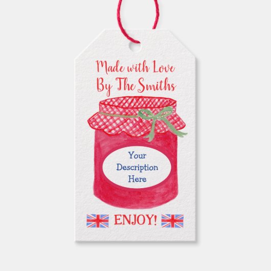 Aquarel Thuisgemaakte Jam Pot Brits GEMAAKT MET LI Cadeaulabel (Voorkant)