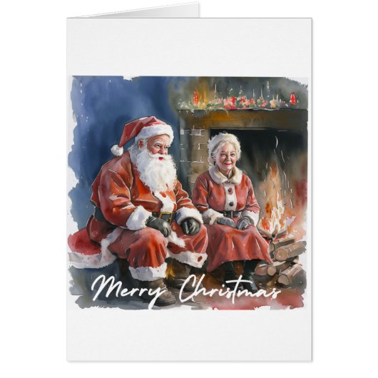 Aquarel Traditionele Kerstman en mevrouw Claus (Voorkant)