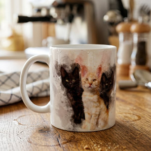 Aquarel Trio van Schattige Zwarte en Oranje Kitten Koffiemok