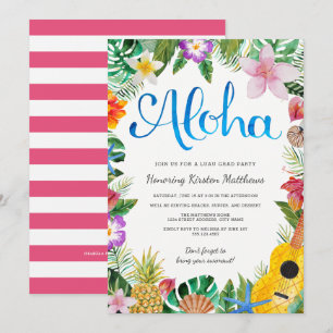 Aquarel Tropisch Luau Afstudeerfeest Uitnodiging