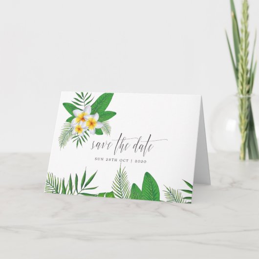 Aquarel Tropisch Strand Bruiloft Save the Date Kaart (Voorkant)