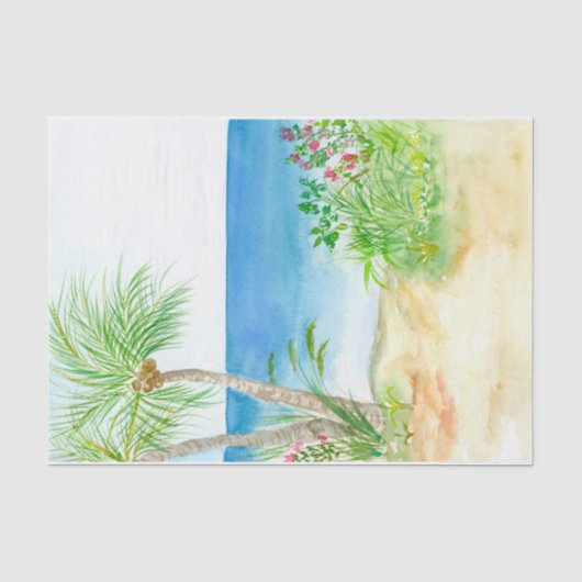 Aquarel Tropisch Strand Tissuepapier (Voorkant)