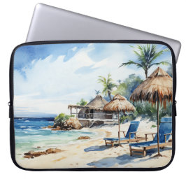 AQUAREL TROPISCH STRAND ZICHT LAPTOP SLEEVE