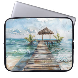 AQUAREL TROPISCH STRAND ZICHT LAPTOP SLEEVE