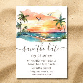Aquarel Tropisch Strand Zonsondergang Foto Bruilof Save The Date