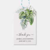Aquarel Tropische Bladeren Bruiloft  Dank je   Cadeaulabel (Voorkant)
