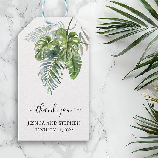 Aquarel Tropische Bladeren Bruiloft  Dank je   Cadeaulabel