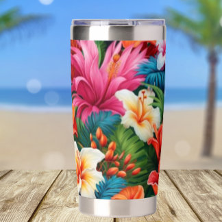 Aquarel tropische bloemen zomer  geïsoleerde drinkbeker
