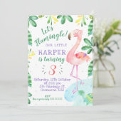 Aquarel Tropische Flamingo Verjaardagsuitnodiging Kaart (Staand voorkant)