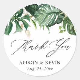 Aquarel Tropische Palmbladeren Bedankt Ronde Sticker