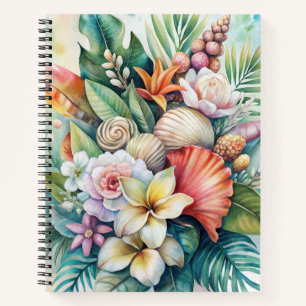 AQUAREL TROPISCHE SCHELPEN BLOEMEN EN BLADEREN NOTITIEBOEK