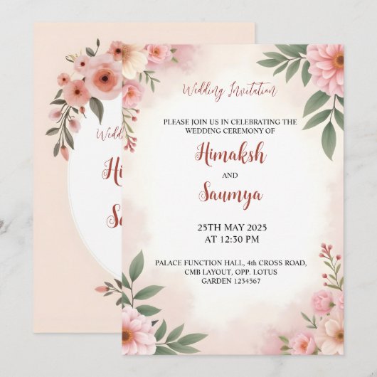 Aquarel trouwkaart  kaart (Voorkant / Achterkant)