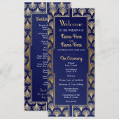 Aquarel Trouwprogramma 1920's Art Deco Goud Programmakaart (Voorkant / Achterkant)