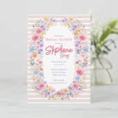 Aquarel Tuin Bloem Frame Gestreepte Uitnodiging (Staand voorkant)