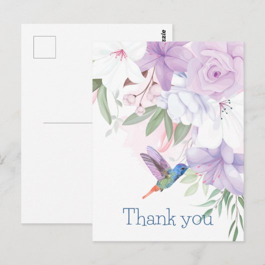 Aquarel Tuin Bloemen Kolibrie Vogel Dank Briefkaart (Voorkant / Achterkant)