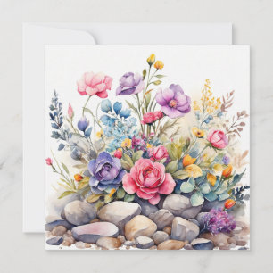 Aquarel Tuin Bloemen op de Rotsen  Kaart