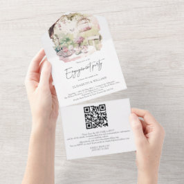 Aquarel Tuin Bruiloft QR Code RSVP All In One Uitnodiging