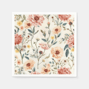 Aquarel Tuin met Wilde Bloemen Perzik & Salie Bloe Servet