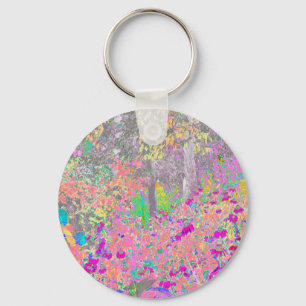 Aquarel Tuin Zonsopgang met Paarse Bloemen Sleutelhanger