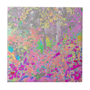 Aquarel Tuin Zonsopgang met Paarse Bloemen Tegeltje