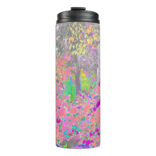 Aquarel Tuin Zonsopgang met Paarse Bloemen Thermosbeker