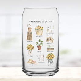 Aquarel Tuingereedschap Zonnebloem Tuin Blikvorm Glas