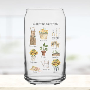 Aquarel Tuingereedschap Zonnebloem Tuin Blikvorm Glas