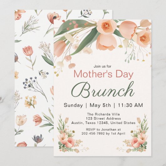 Aquarel Tulp Moederdag Brunch Uitnodiging (Voorkant / Achterkant)