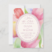 Aquarel tulpen bloeien save the date (Voorkant)