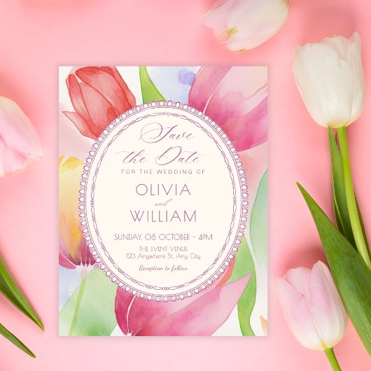 Aquarel tulpen bloeien save the date