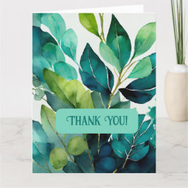 Aquarel, Turkoois, Blauw, Groen, Botanisch, Abstra Bedankkaart